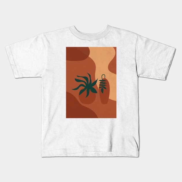 Boho, Terracotta, Botanical, Plant, Earth Tones Kids T-Shirt by Colorable